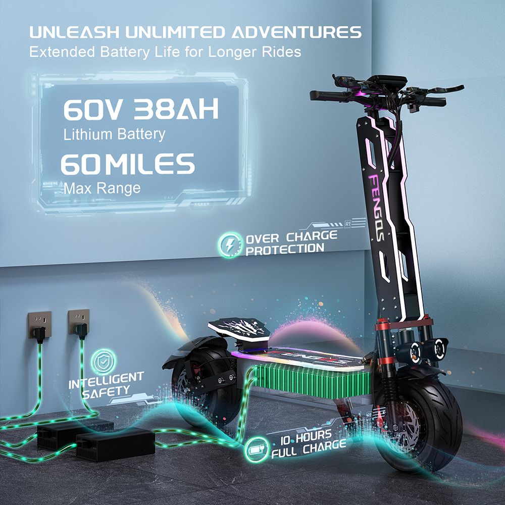 FEFNGQS GT9 Electric Scooter 12" Tires Dual 3500W Motors 60V 38Ah Battery