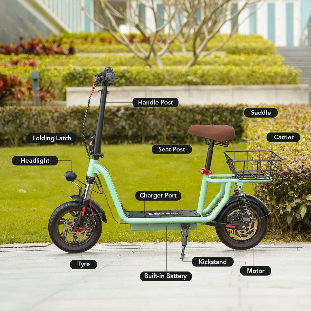 iScooter i12 Electric Scooter With Basket 12" Tires 500W 36V 7.5AH Battery