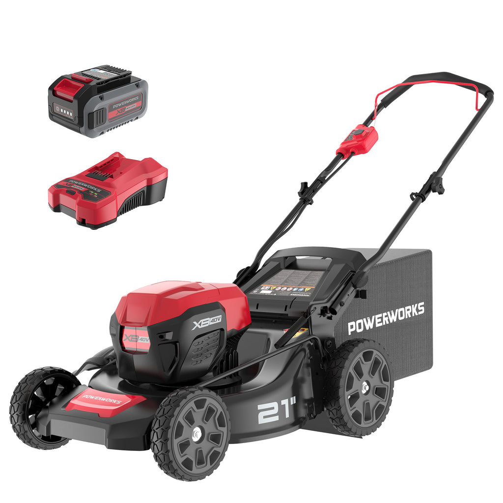 POWERWORKS XB 40V 21" Brushless Cordless Push Mower, 4Ah Battery and Charger Included