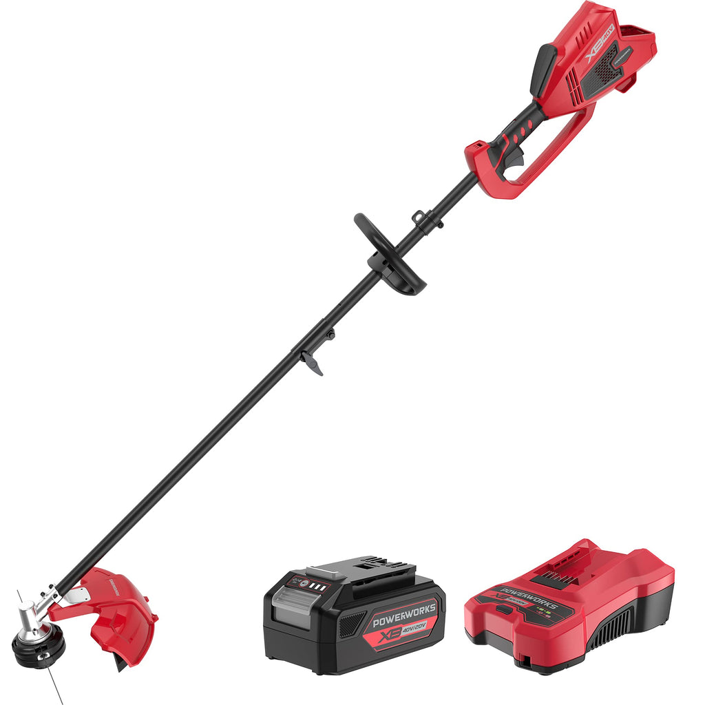 POWERWORKS XB 40V 16 Inch String Trimmer, Weed Eater Grass Wacker Cordless for Garden and Lawn, Front Mount, Battery and Charger Included
