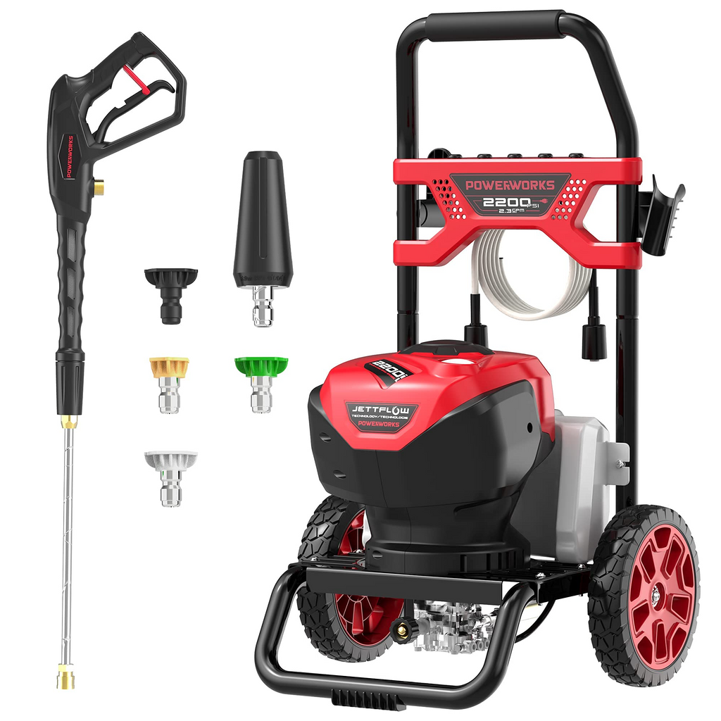 POWERWORKS 2200 PSI 2.3 GPM Electric Pressure Washer, for Car/Decking/Driveway/Paint Preparation/Patio Furniture/Siding/Window