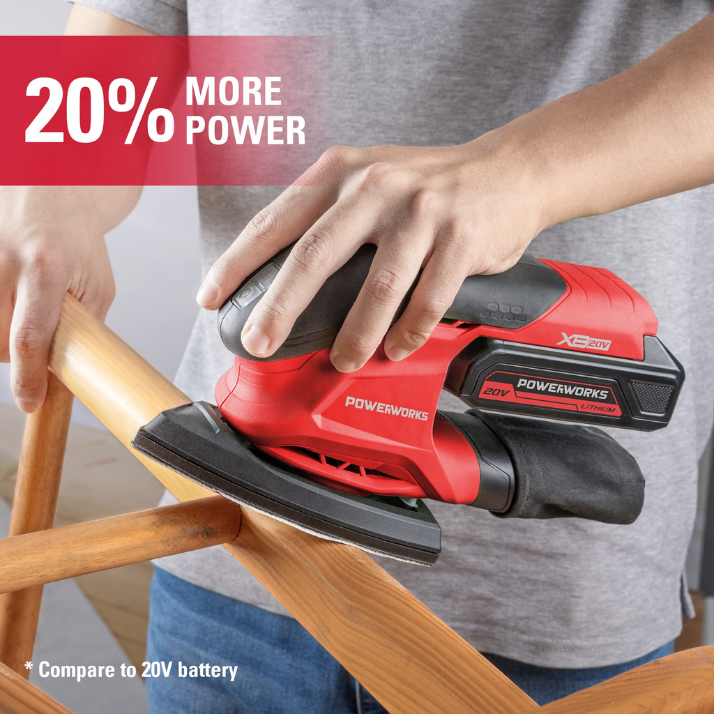 POWERWORKS XB 20V Cordless Finishing Sander, Battery and Charger Included